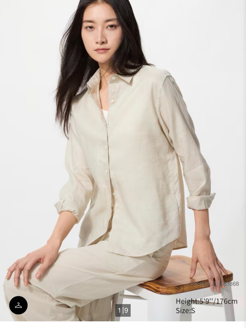 Uniqlo 100% Linen Women's Light taupe (30 Natural) Button-Down Shirt
